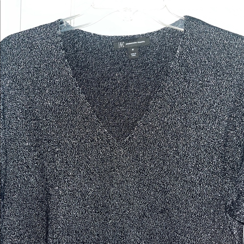 INC International Concepts Black Shine V-Neck Long-Sleeve Tunic Sweater Size M - Picture 5 of 10